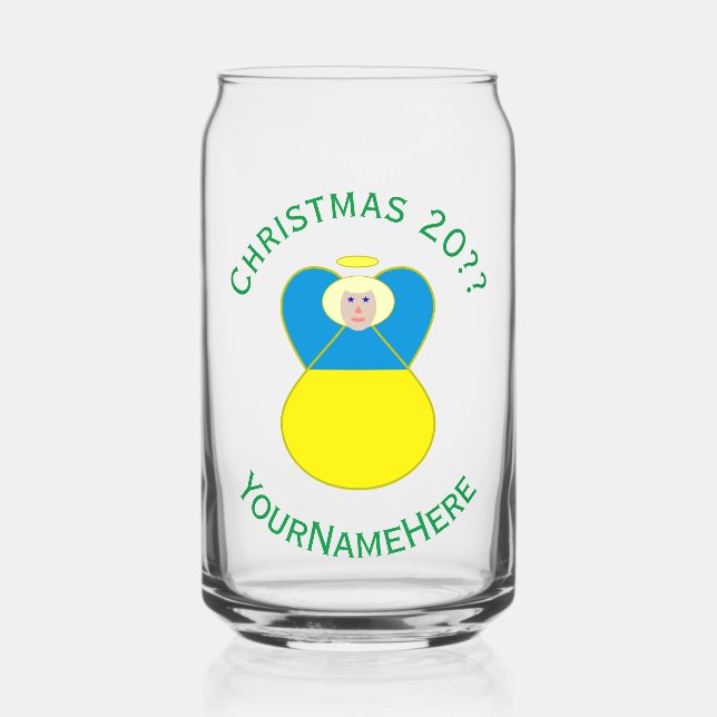 Ukrainian Flag Christmas Angel Personalized Can Glass (Front)