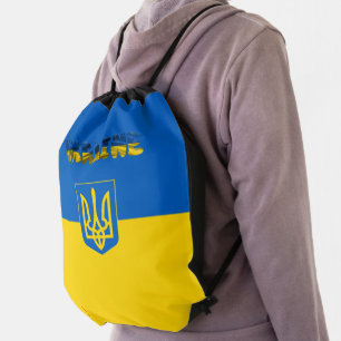 Ukrainian flag-coat of arms drawstring bag
