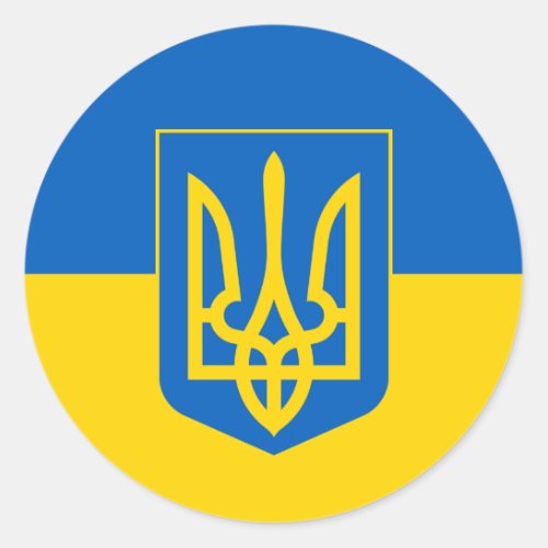 Ukrainian Flag  Coat of Arms Flag of Ukraine Classic Round Sticker