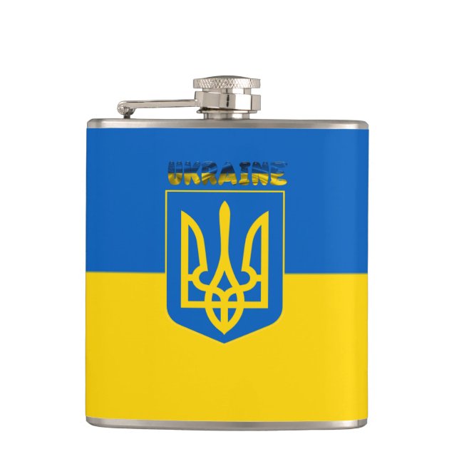 Ukrainian flag-coat of arms flask (Front)