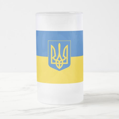 Ukrainian flag_Coat of arms Frosted Glass Beer Mug