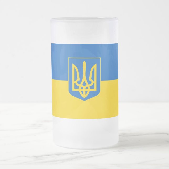 Ukrainian flag-Coat of arms Frosted Glass Beer Mug (Center)