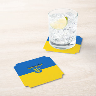 Ukrainian flag-Coat of arms Paper Coaster