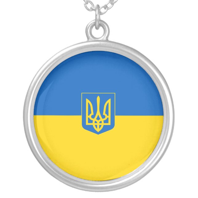 Ukrainian flag-Coat of arms Silver Plated Necklace (Front)