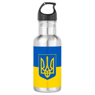 Ukrainian flag. Coat of Arms. We support Ukraine. Stainless Steel Water Bottle