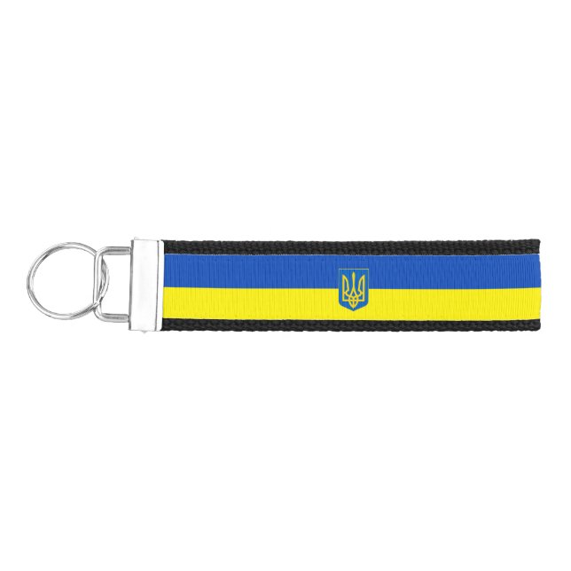 Ukrainian flag-coat of arms wrist keychain (Keys on Left)