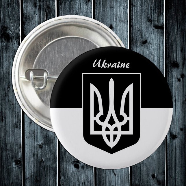 Ukrainian flag, Emblem & Ukraine - Black / White Button (Creator Uploaded)