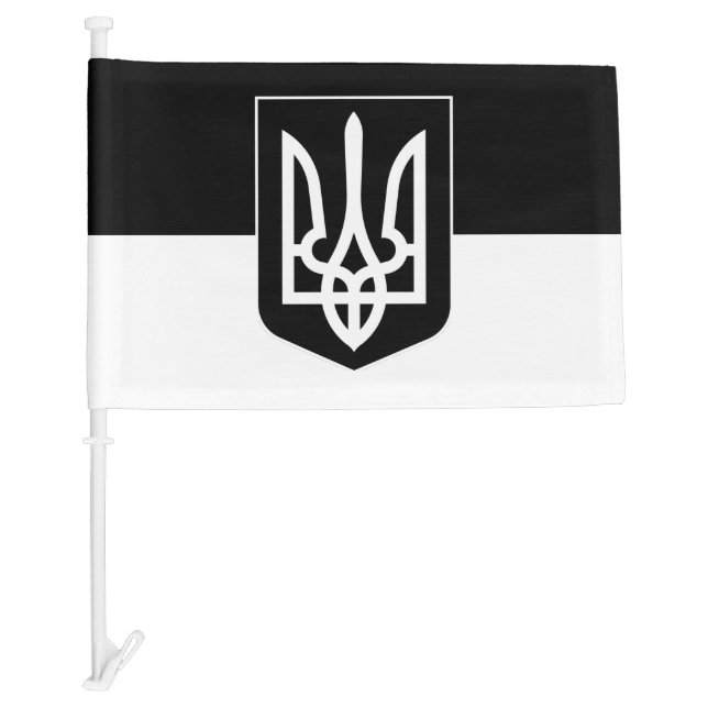 Ukrainian flag, Emblem & Ukraine - Black / White Car Flag (Front)