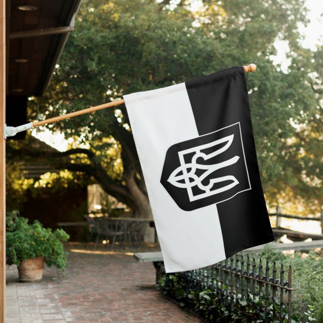 Ukrainian flag, Emblem & Ukraine - Black / White House Flag (In SItu)