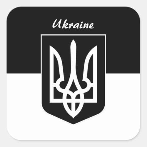 Ukrainian flag Emblem  Ukraine _ Black  White Square Sticker