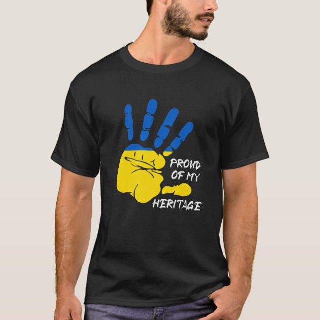 Ukrainian Flag Finger Handprint Ukraine T-Shirt (Front)