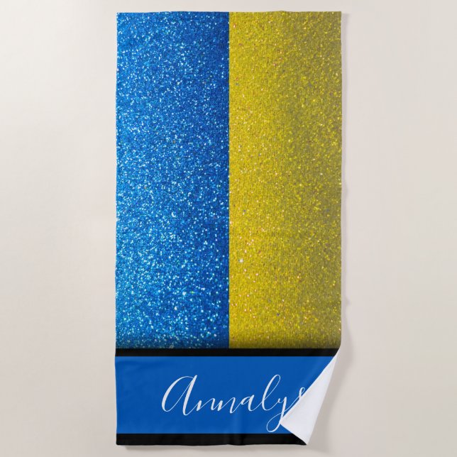 Ukrainian Flag of Ukraine Glitter Summer Party Beach Towel (Front)