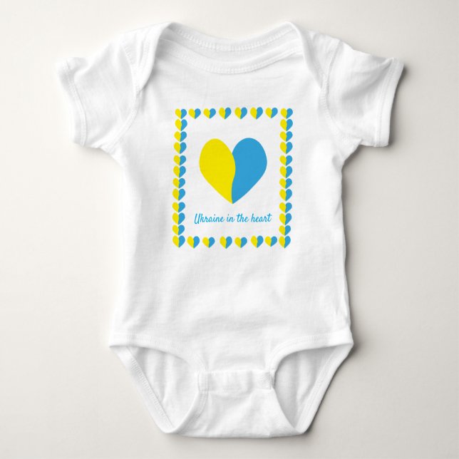 Ukrainian flag on heart simple design baby bodysuit (Front)