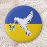 Ukrainian flag peace in Ukraine  dove anti war Button<br><div class="desc">Ukraine anti war button featuring a white dove carrying an olive branch on a blue and yellow Ukranian flag background.</div>