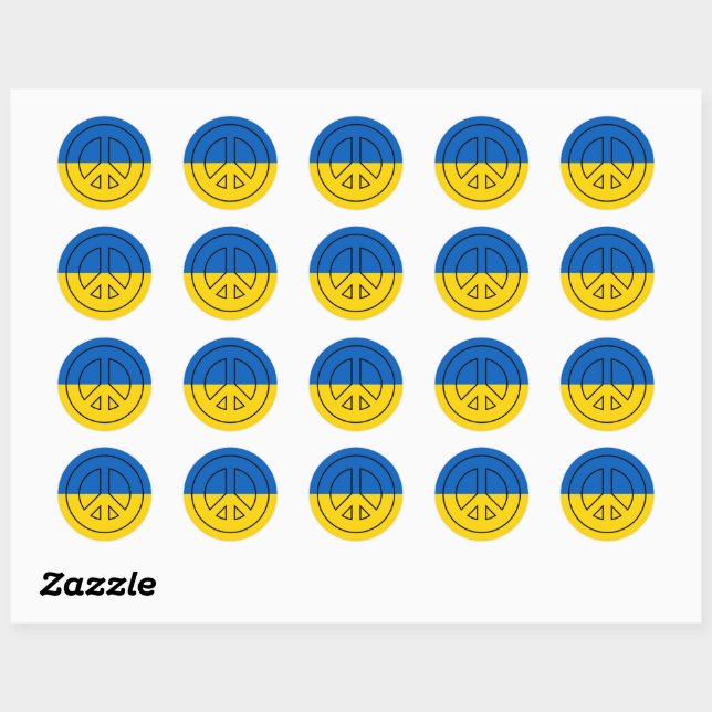 Ukrainian flag peace sign classic round sticker (Sheet)