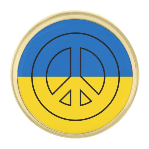 Ukrainian flag peace sign gold finish lapel pin