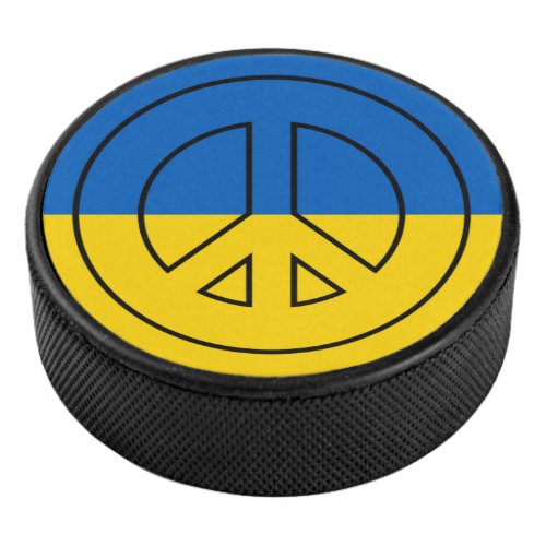 Ukrainian flag peace sign hockey puck
