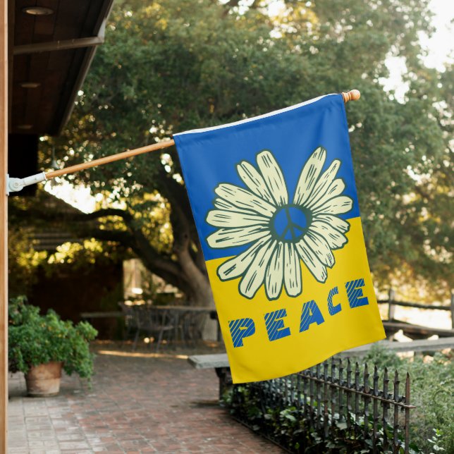 Ukrainian Flag Peace Sunflower House Flag (In SItu)
