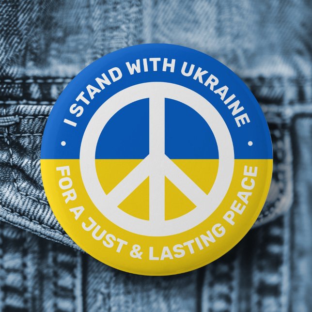 Ukrainian flag peace symbol I stand with Ukraine Button (Ukrainian flag peace symbol I stand with Ukraine Button)