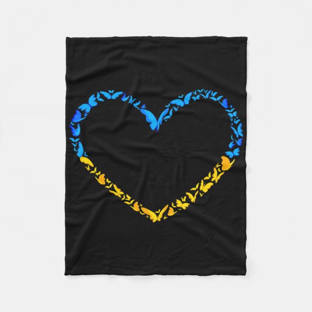 Ukrainian Flag Peace Ukraine Flag Butterfly Heart  Fleece Blanket (Front)