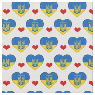 Ukrainian Flag & Red Heart fashion Fabric /Ukraine