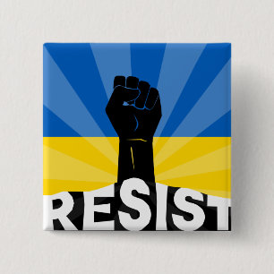 Ukrainian Flag Resist Fist Button