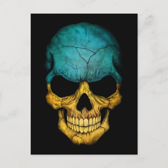 Ukrainian Flag Skull on Black Postcard (Front)