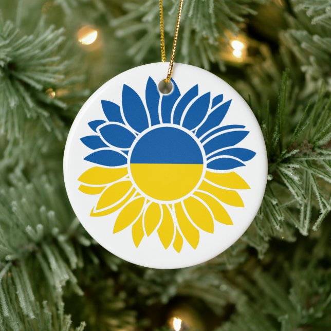 Ukrainian flag sunflower ceramic ornament (Tree)