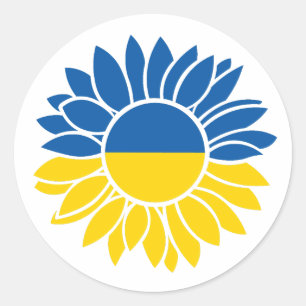 Ukrainian flag sunflower classic round sticker