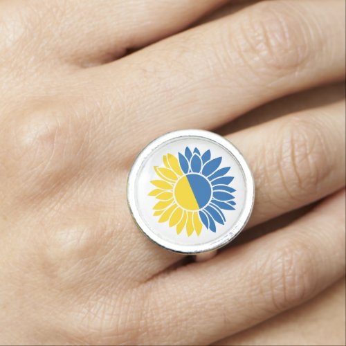 Ukrainian flag sunflower ring