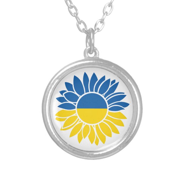 Ukrainian flag sunflower silver plated necklace (Front)