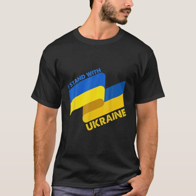 Ukrainian Flag Support I Stand With Ukraine Ribbon T-Shirt (Front)