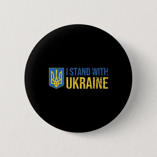 Ukrainian Flag Supporting Ukraine I Stand With Ukr Button (Front)