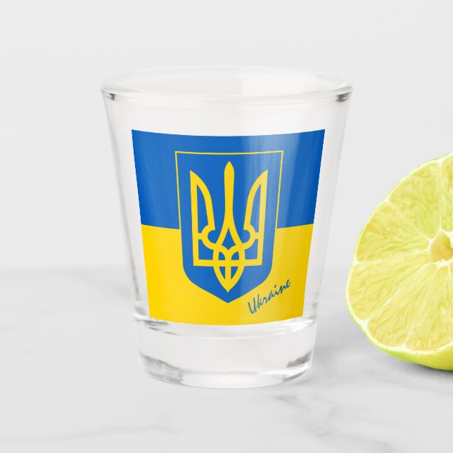 Ukrainian Flag & Ukraine country patriot / sports Shot Glass (Front)