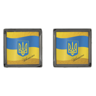 Ukrainian Flag & Ukraine emblem, text  Cufflinks