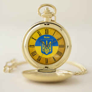Ukrainian Flag & Ukraine golden retro Pocket Watch