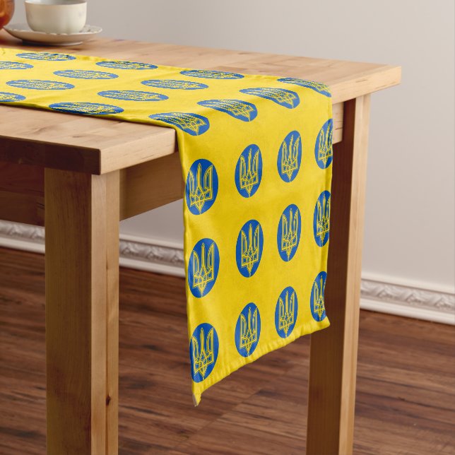 Ukrainian flag & Ukraine Home decor, Tryzub Medium Table Runner (In Situ)