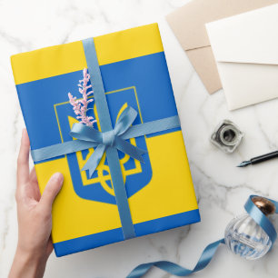 Ukrainian flag & Ukraine Tryzub, birthday /sports Wrapping Paper