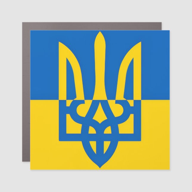 Ukrainian flag. Ukrainian Trident. Ukraine. Car Magnet (Front)