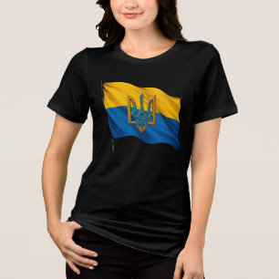 Ukrainian flag waving in the wind with Trident Tri-Blend Shirt