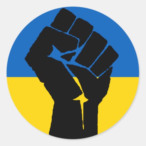 Ukrainian Flag with Black Fist Classic Round Sticker