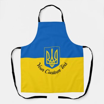 Ukrainian Flag With Coat Of Arms And Custom Text Apron by maxiharmony at Zazzle