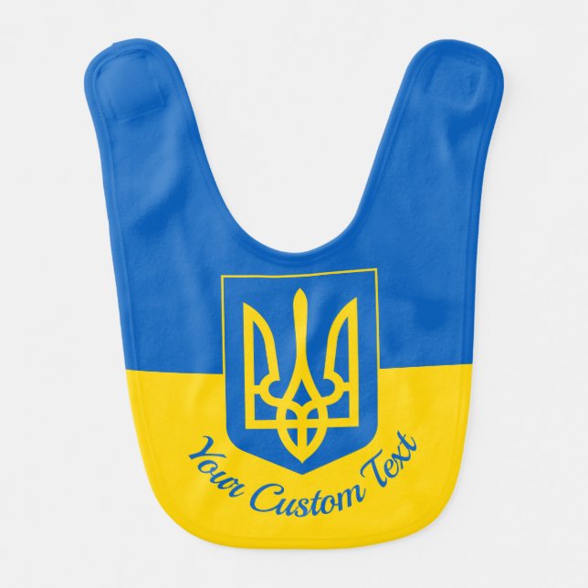 Ukrainian flag with coat of arms and custom text baby bib (Front)