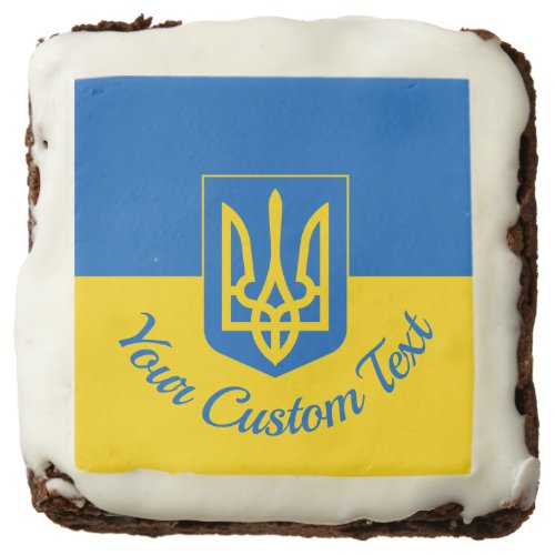Ukrainian flag with coat of arms and custom text brownie