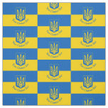 Ukrainian flag with coat of arms and custom text fabric