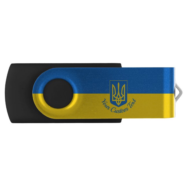 Ukrainian flag with coat of arms and custom text flash drive (Front)