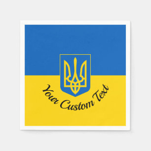 Ukrainian flag with coat of arms and custom text napkins
