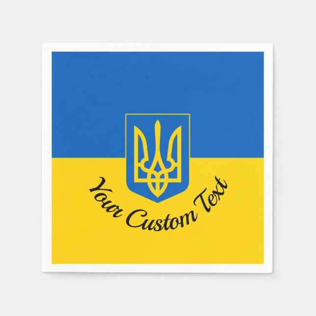 Ukrainian flag with coat of arms and custom text napkins (Front)