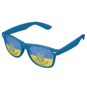 Ukrainian flag with coat of arms and custom text retro sunglasses