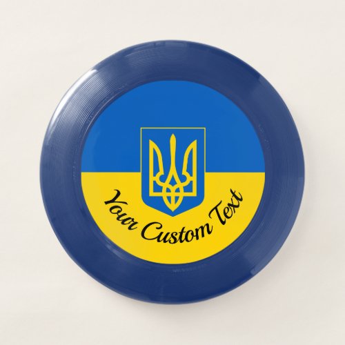 Ukrainian flag with coat of arms and custom text Wham_O frisbee